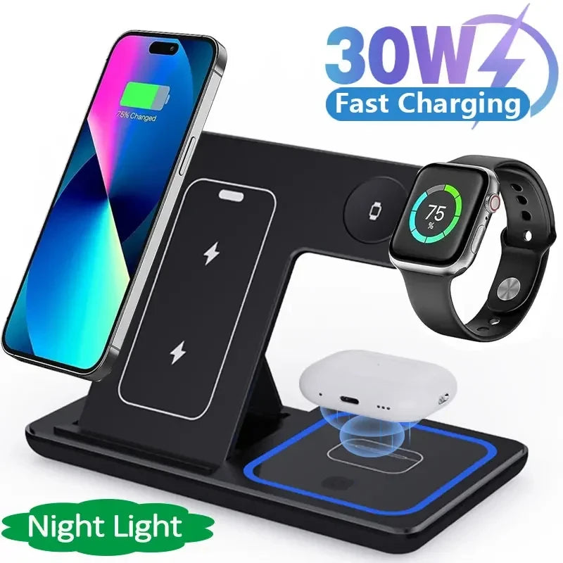 3 in 1 Wireless Charger Stand Pad For iPhone 15 14 13 12 X Max Foldable Fast Charging Station Dock For IWatch 8 7 SE AirPods TA24